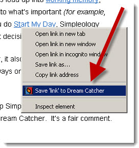 save link to Dream Catcher via the new Simpleology Browser Add-On